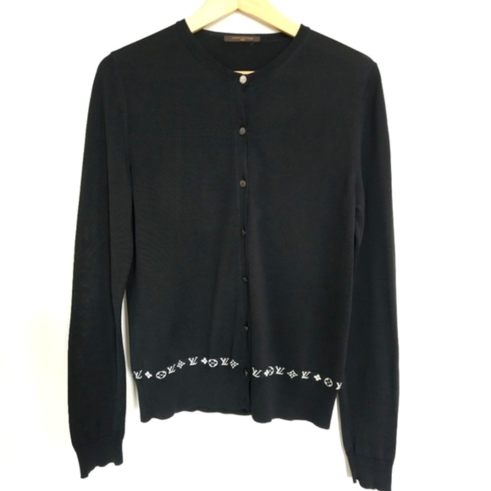 Louis Vuitton Womens White Monogram logo pattern Black Cardigan